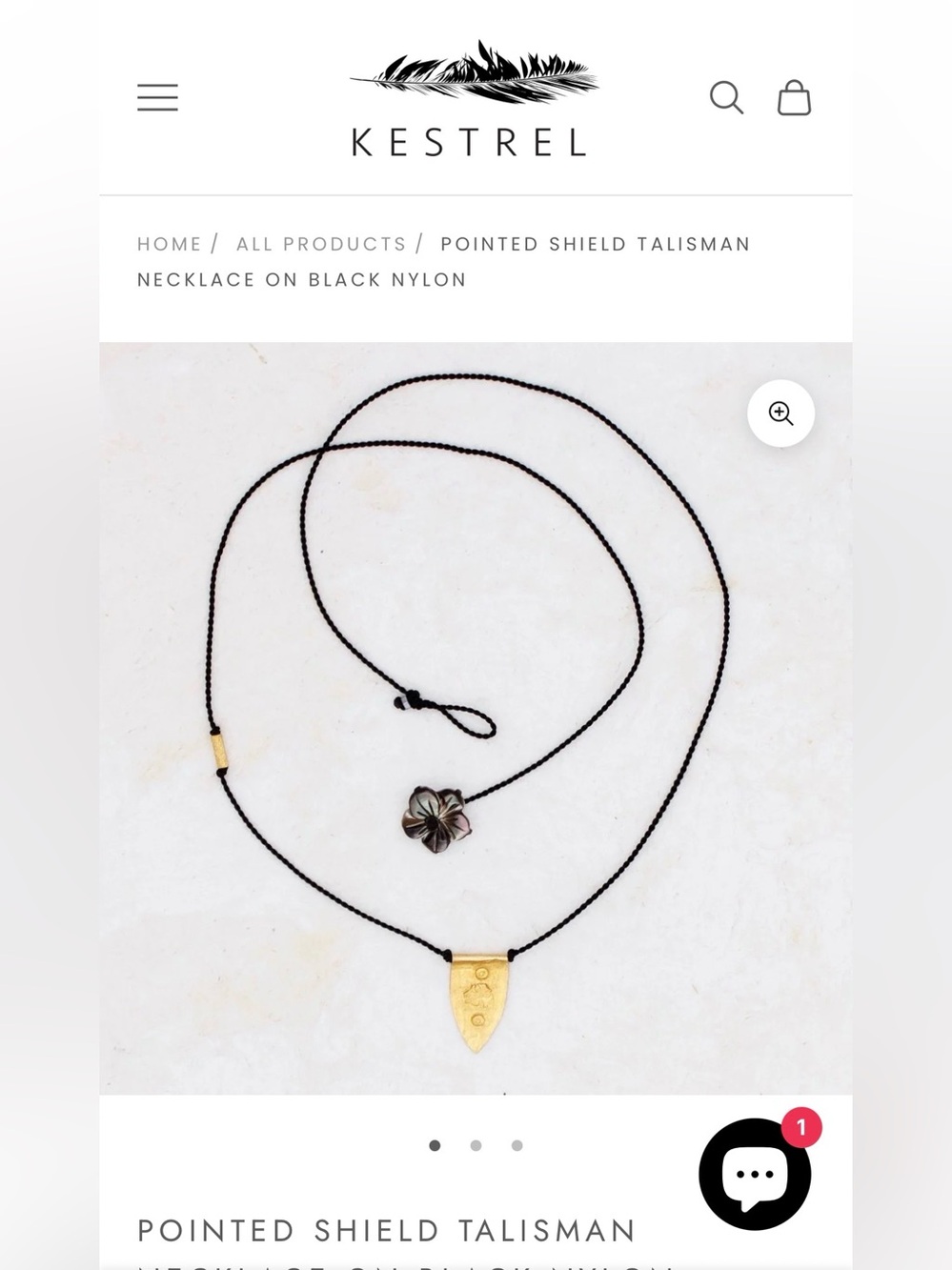 Kestrel Pointed 24k Vermeil Shield Talisman Necklace on Black Nylon